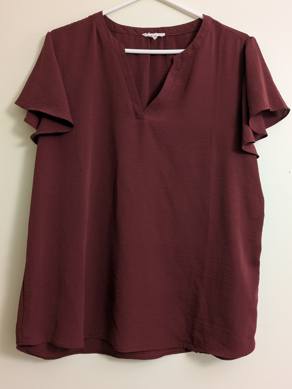 Maurices Wine Ruffle Sleeve V-Neck Blouse